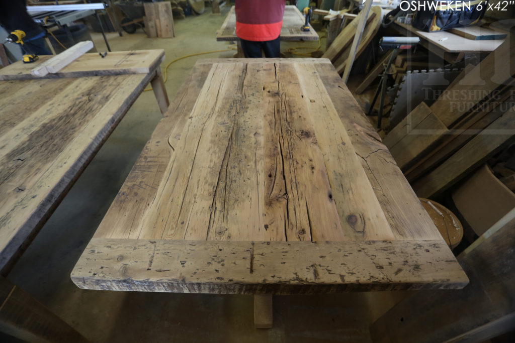 reclaimed wood pedestal table, reclaimed wood table, epoxy, rustic, distressed wood table, hd threshing, reclaimed wood bench, hand hewn beam, cottage style, gerald reinink