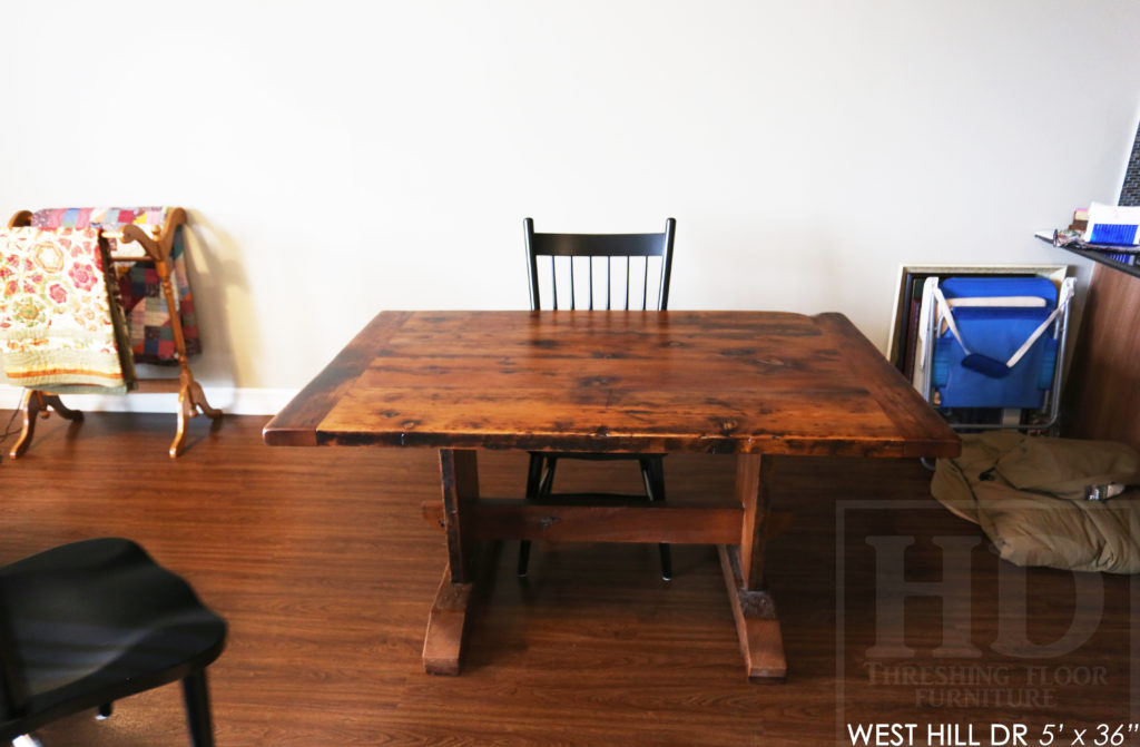 trestle table, reclaimed wood table, waterloo, ontario, rustic, solid wood table, custom reclaimed wood table, rustic furniture canada, rustic furniture ontario