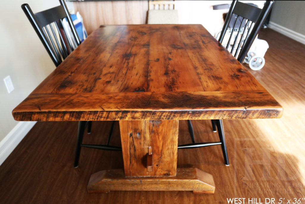 trestle table, reclaimed wood table, waterloo, ontario, rustic, solid wood table, custom reclaimed wood table, rustic furniture canada, rustic furniture ontario