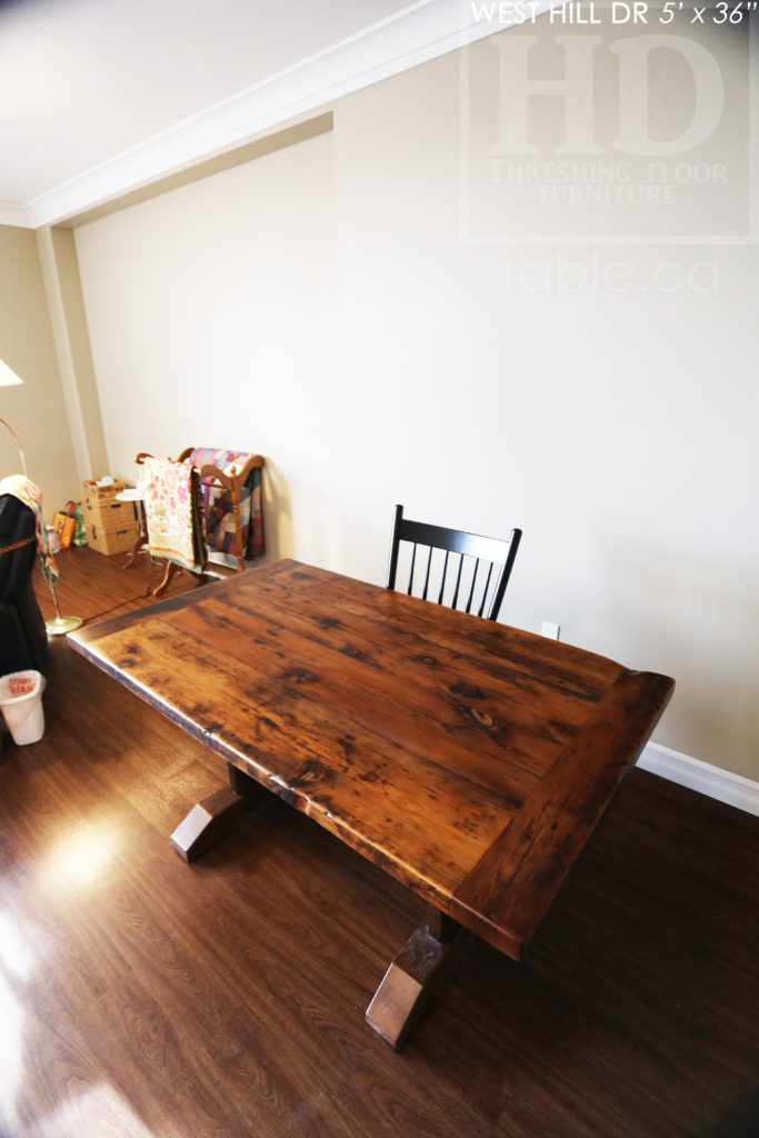 trestle table, reclaimed wood table, waterloo, ontario, rustic, solid wood table, custom reclaimed wood table, rustic furniture canada, rustic furniture ontario