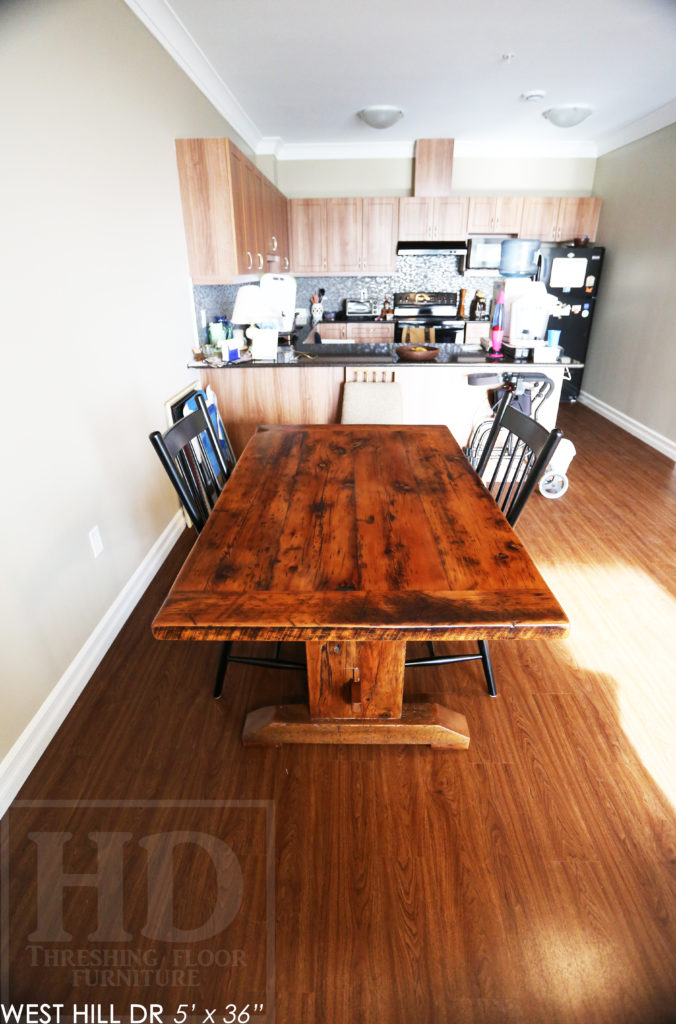 trestle table, reclaimed wood table, waterloo, ontario, rustic, solid wood table, custom reclaimed wood table, rustic furniture canada, rustic furniture ontario