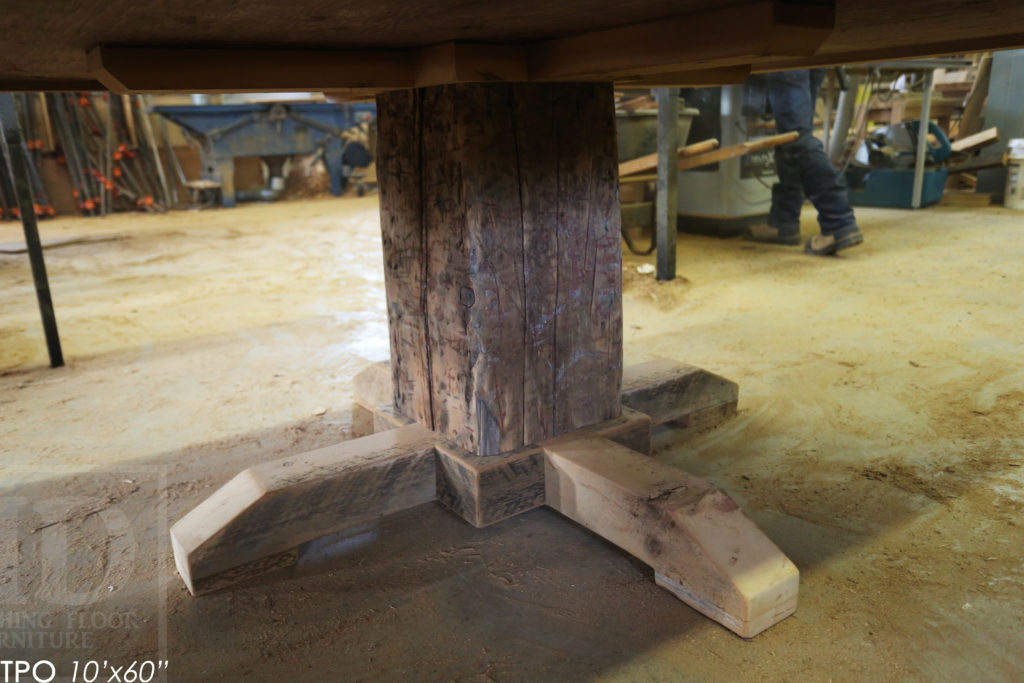 Specifications: 10' Reclaimed Wood Boardroom Table - 60" wide - Hemlock Threshing Floor Barnwood Construction - Original distressing & edges maintained - Extra thick 3" Joist Barnwood Top - Premium epoxy + matte polyurethane finish - www.hdthreshing.com