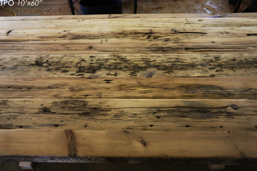 Specifications: 10' Reclaimed Wood Boardroom Table - 60" wide - Hemlock Threshing Floor Barnwood Construction - Original distressing & edges maintained - Extra thick 3" Joist Barnwood Top - Premium epoxy + matte polyurethane finish - www.hdthreshing.com