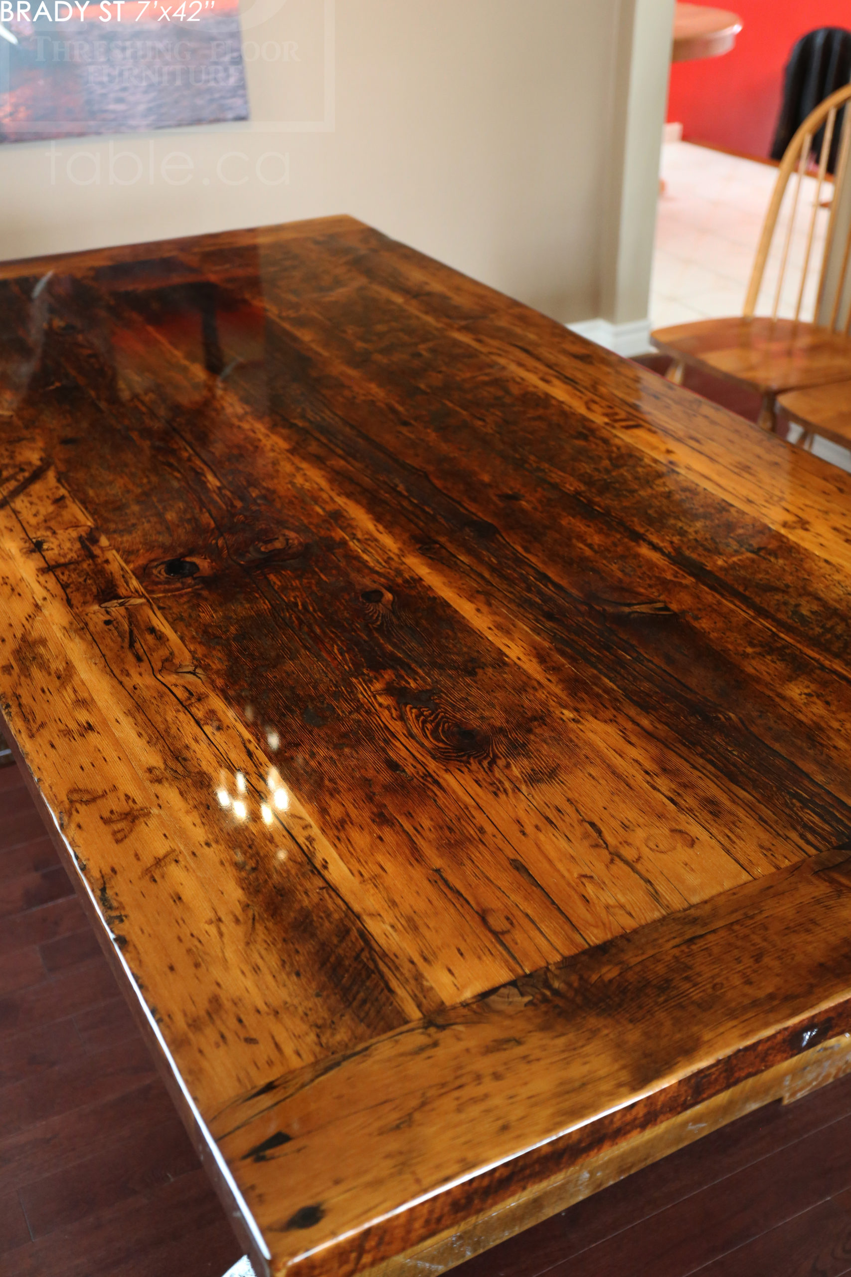 7′ Reclaimed Wood Trestle Table with High Gloss Option for a Niagara ...
