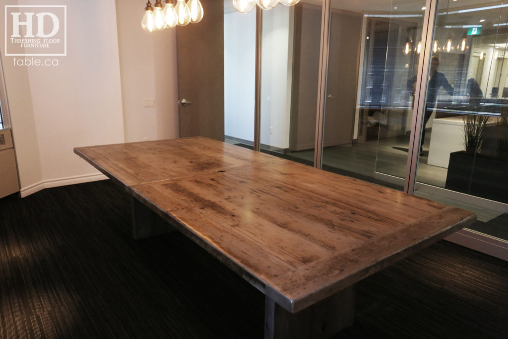 Reclaimed Wood Boardroom Table with Barnboard Greytone Treatment by HD Threshing Floor Furniture / www.table.ca