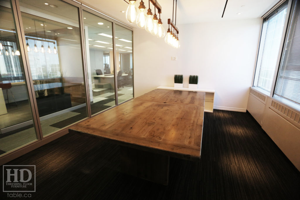 Reclaimed Wood Boardroom Table with Barnboard Greytone Treatment by HD Threshing Floor Furniture / www.table.ca