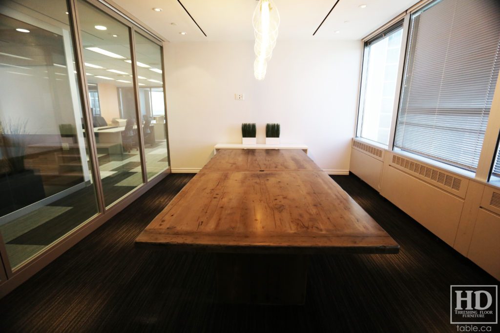 Reclaimed Wood Boardroom Table with Barnboard Greytone Treatment by HD Threshing Floor Furniture / www.table.ca