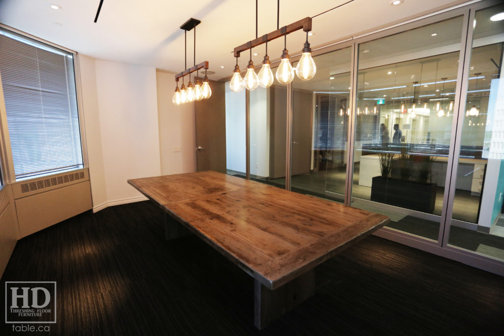 Reclaimed Wood Boardroom Table with Barnboard Greytone Treatment by HD Threshing Floor Furniture / www.table.ca