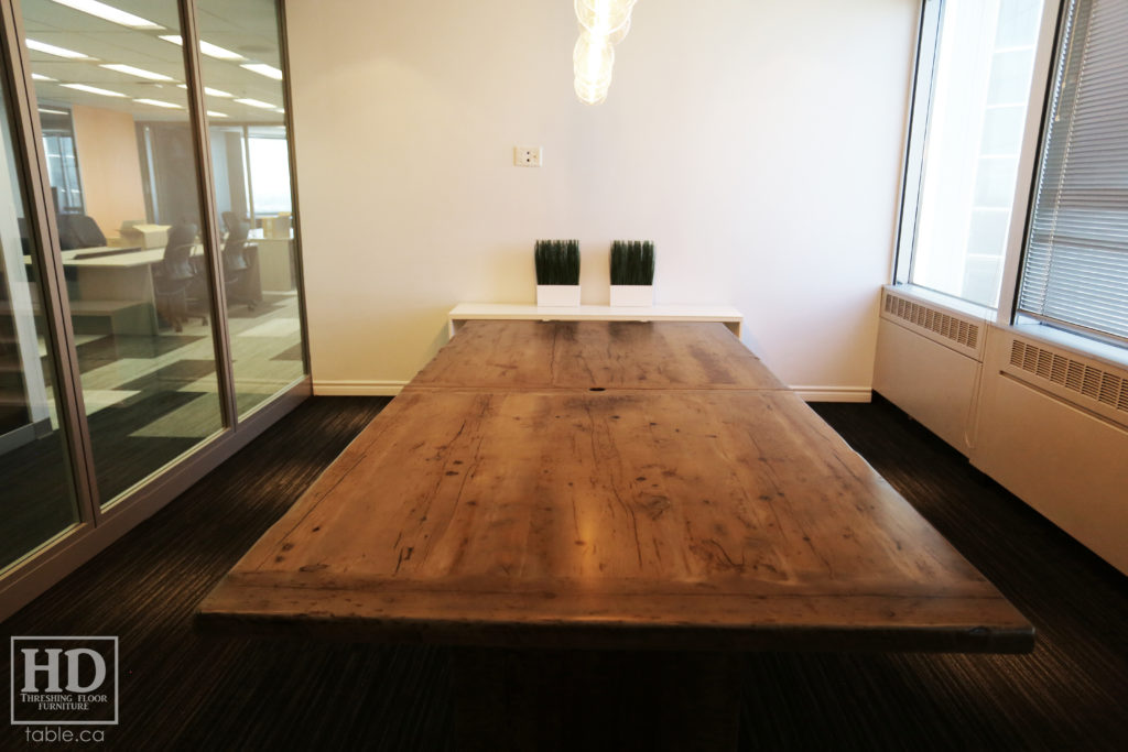 Reclaimed Wood Boardroom Table with Barnboard Greytone Treatment by HD Threshing Floor Furniture / www.table.ca