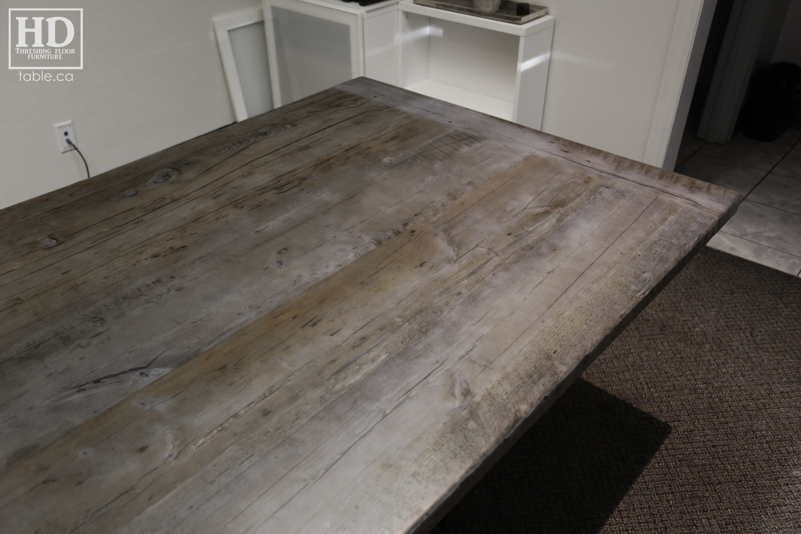 Reclaimed Wood Boardroom Table with Barnboard Greytone Treatment by HD Threshing Floor Furniture / www.table.ca