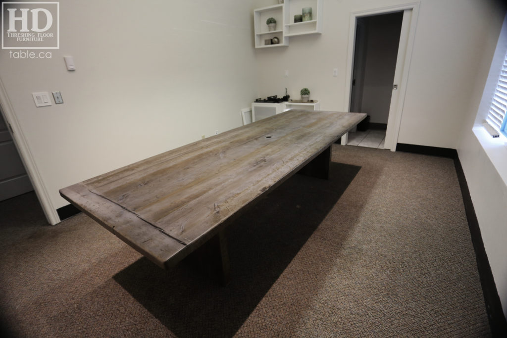 Reclaimed Wood Boardroom Table with Barnboard Greytone Treatment by HD Threshing Floor Furniture / www.table.ca