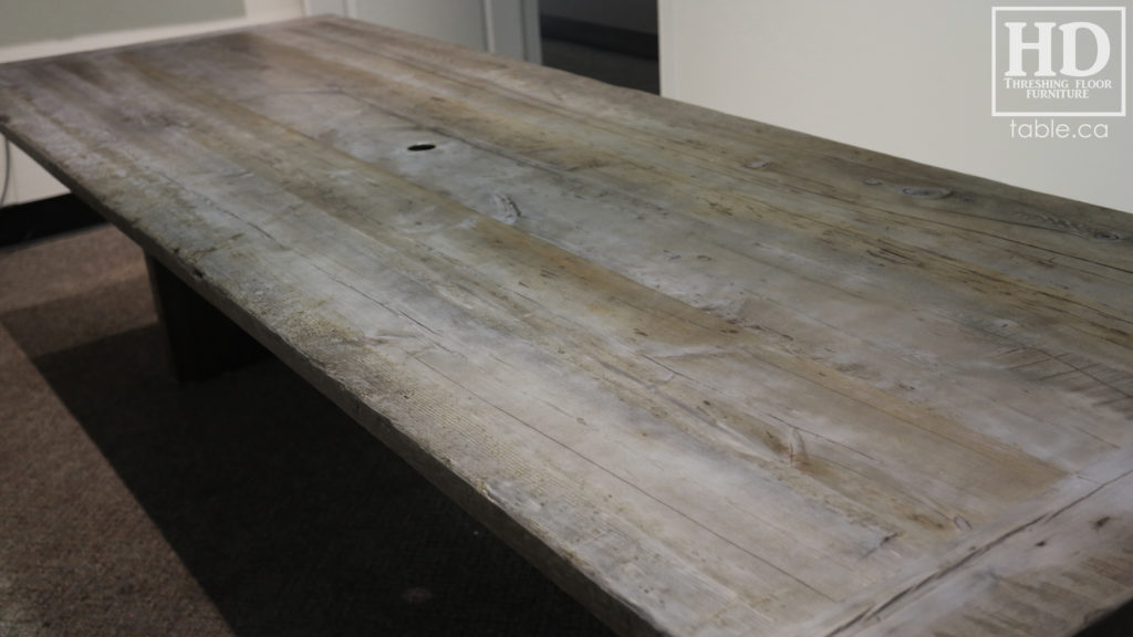 Reclaimed Wood Boardroom Table with Barnboard Greytone Treatment by HD Threshing Floor Furniture / www.table.ca