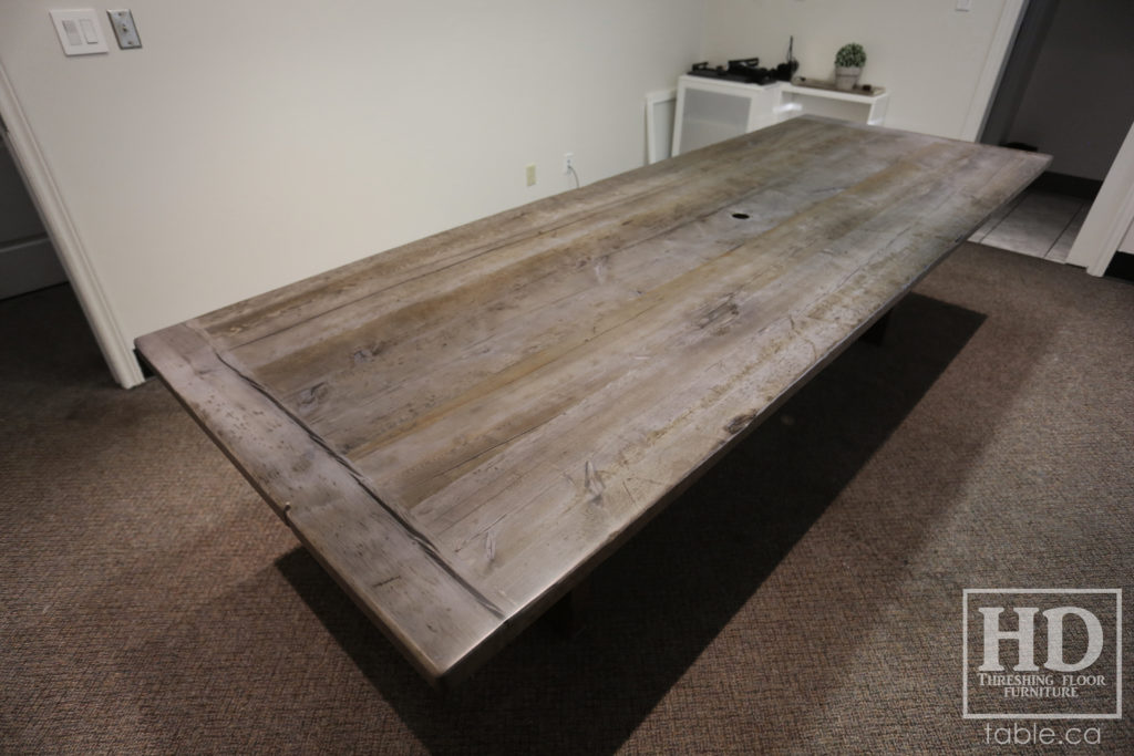 Reclaimed Wood Boardroom Table with Barnboard Greytone Treatment by HD Threshing Floor Furniture / www.table.ca