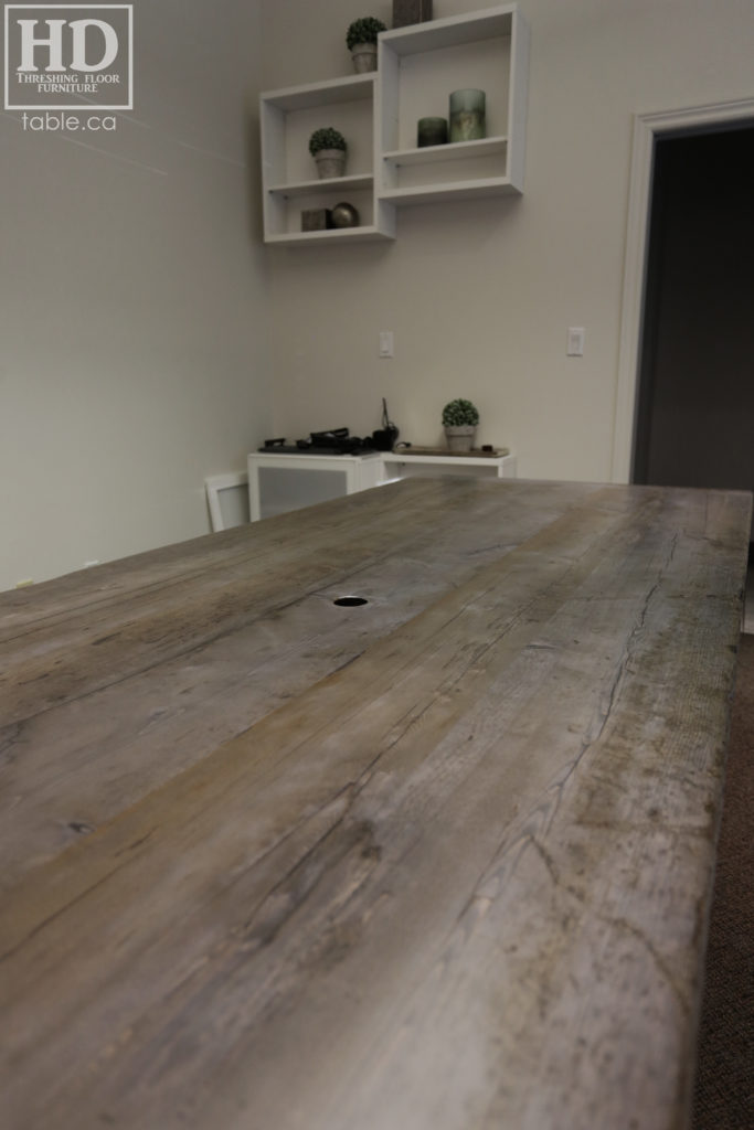 Reclaimed Wood Boardroom Table with Barnboard Greytone Treatment by HD Threshing Floor Furniture / www.table.ca