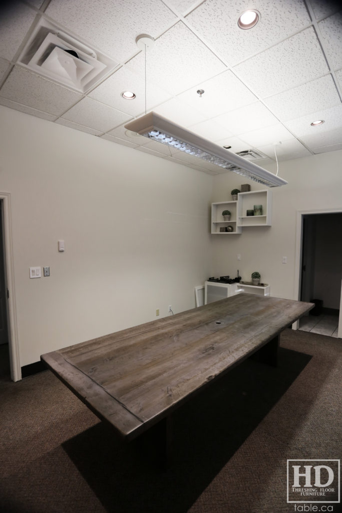 Reclaimed Wood Boardroom Table with Barnboard Greytone Treatment by HD Threshing Floor Furniture / www.table.ca