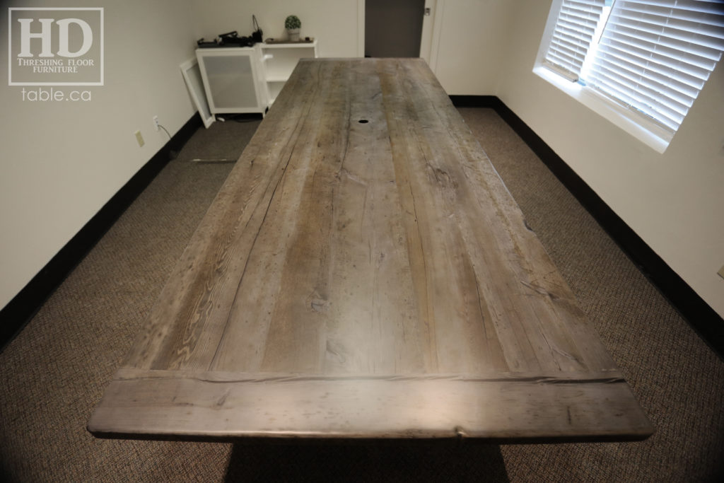 Reclaimed Wood Boardroom Table with Barnboard Greytone Treatment by HD Threshing Floor Furniture / www.table.ca