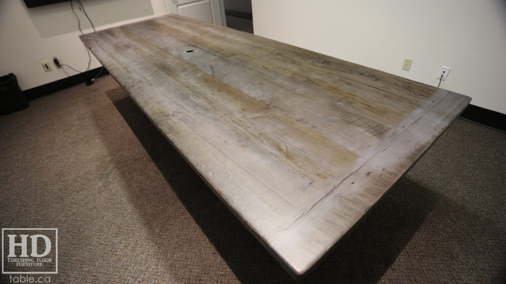 Reclaimed Wood Boardroom Table with Barnboard Greytone Treatment by HD Threshing Floor Furniture / www.table.ca