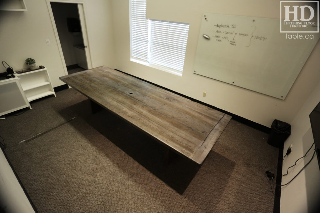 Reclaimed Wood Boardroom Table with Barnboard Greytone Treatment by HD Threshing Floor Furniture / www.table.ca