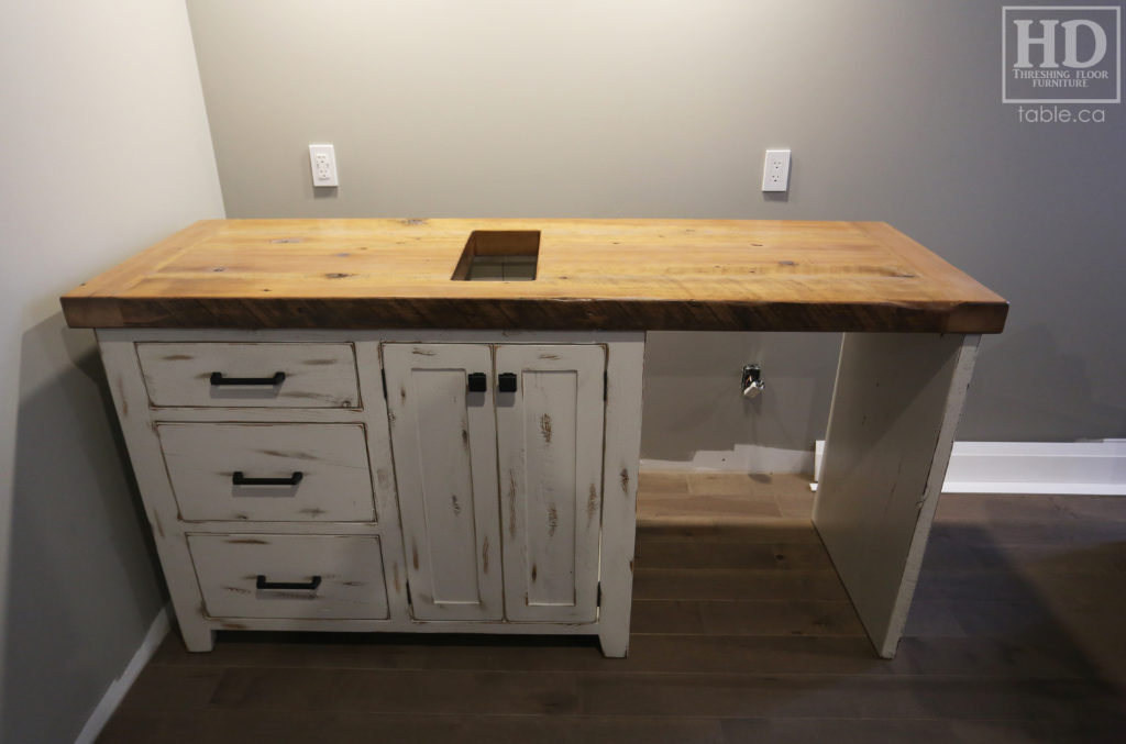 Painted Base Reclaimed Wood Island by HD Threshing Floor Furniture / www.table.ca