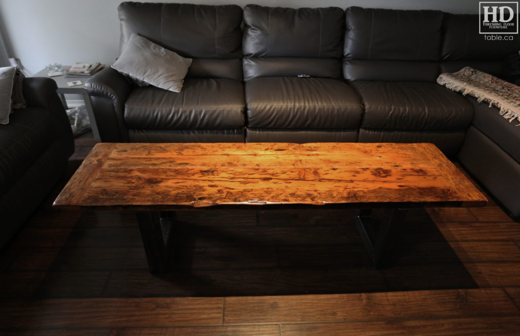 Metal Base Coffee Table made from Ontario Barnwood by HD Threshing Floor Furniture / www.table.ca