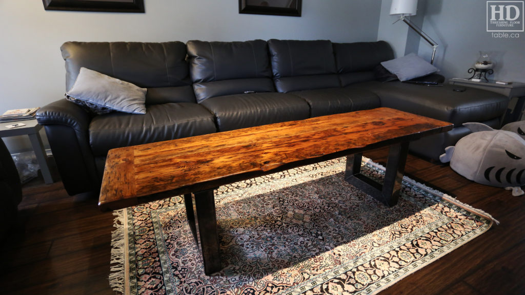 Metal Base Coffee Table made from Ontario Barnwood by HD Threshing Floor Furniture / www.table.ca