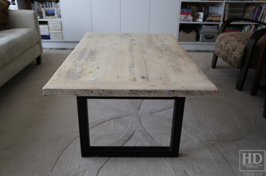 Metal Base Coffee Table with Bleached Greytone Treatment made from Reclaimed Wood by HD Threshing Floor Furniture / www.table.ca