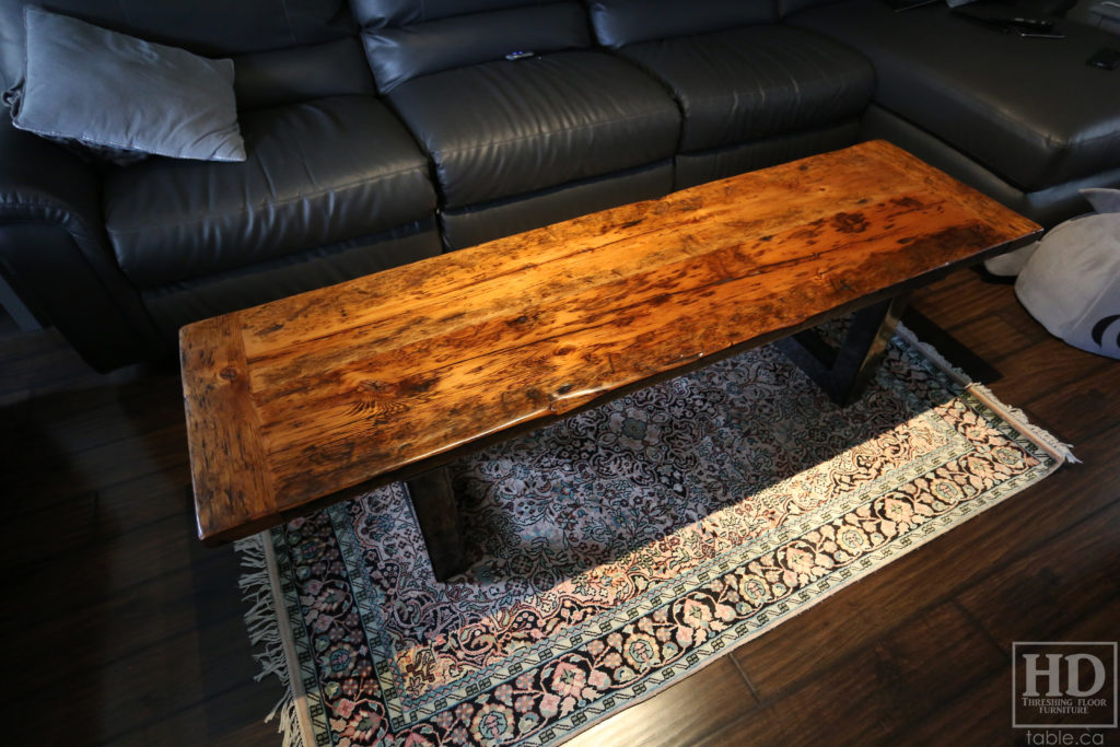 Metal Base Coffee Table made from Ontario Barnwood by HD Threshing Floor Furniture / www.table.ca