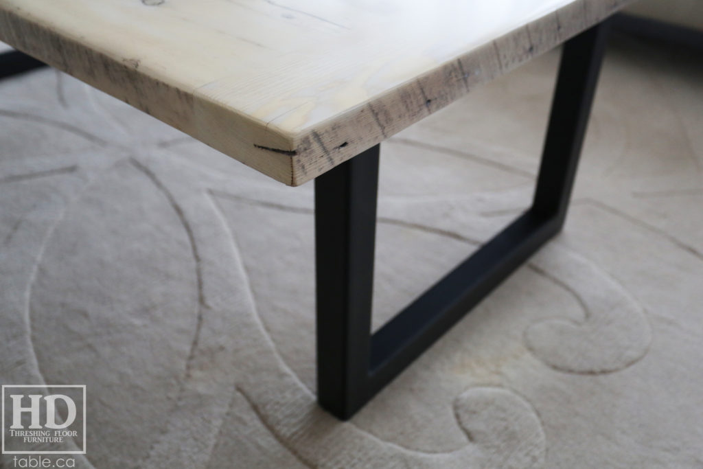 Metal Base Coffee Table with Bleached Greytone Treatment made from Reclaimed Wood by HD Threshing Floor Furniture / www.table.ca