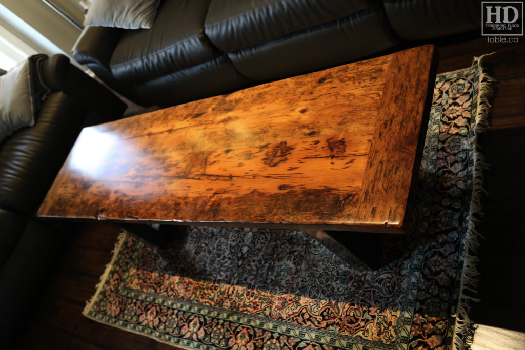 Metal Base Coffee Table made from Ontario Barnwood by HD Threshing Floor Furniture / www.table.ca