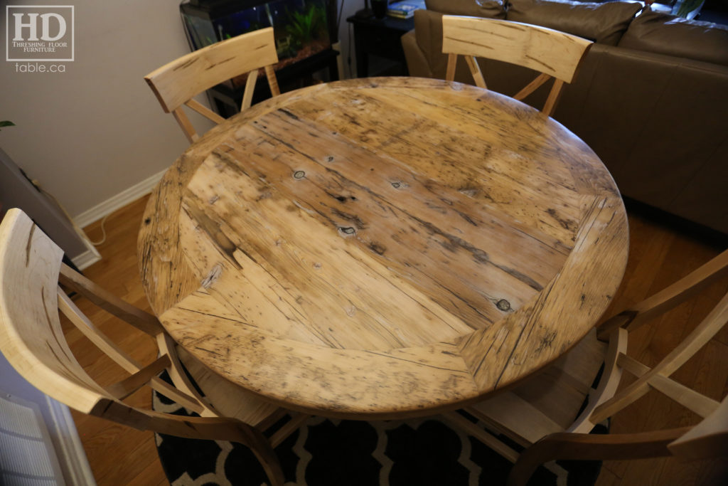 Grey Round Table made from Reclaimed Ontario Barnwood by HD Threshing Floor Furniture / www.table.ca