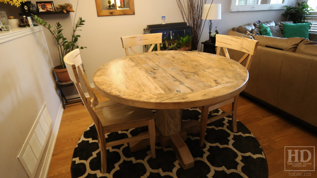 Grey Round Table made from Reclaimed Ontario Barnwood by HD Threshing Floor Furniture / www.table.ca