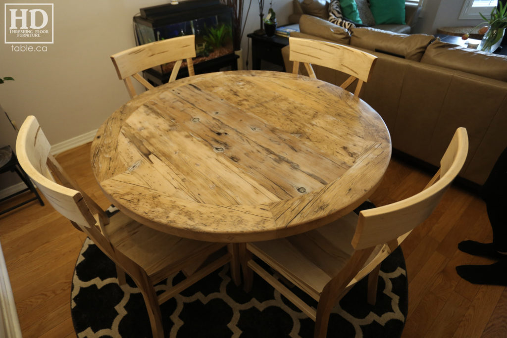 Grey Round Table made from Reclaimed Ontario Barnwood by HD Threshing Floor Furniture / www.table.ca