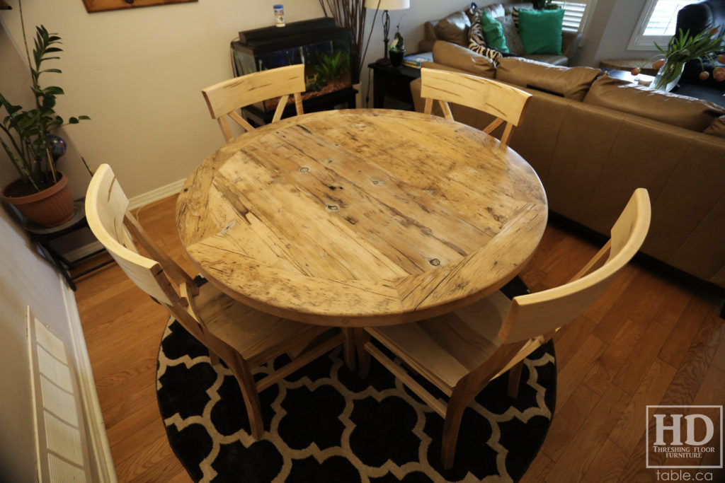 Grey Round Table made from Reclaimed Ontario Barnwood by HD Threshing Floor Furniture / www.table.ca