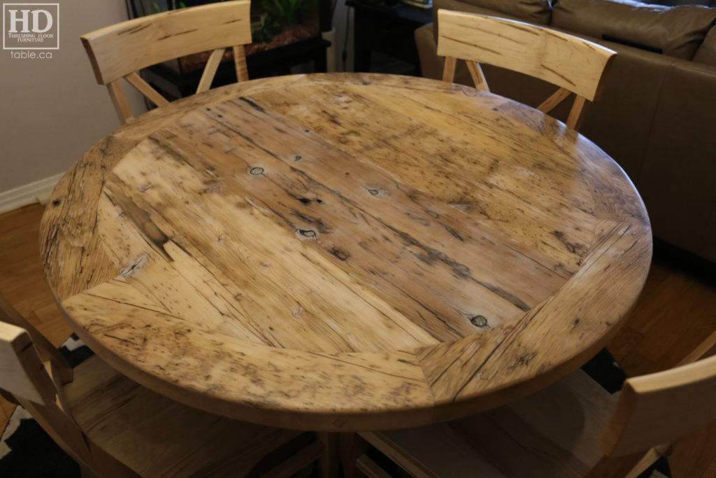 Grey Round Table made from Reclaimed Ontario Barnwood by HD Threshing Floor Furniture / www.table.ca