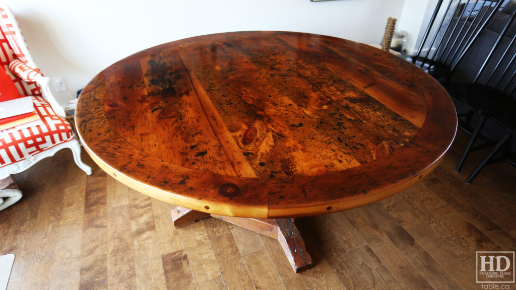 Pine Round Table made from Reclaimed Old-Growth Ontario Barnwood by HD Threshing Floor Furniture / www.table.ca