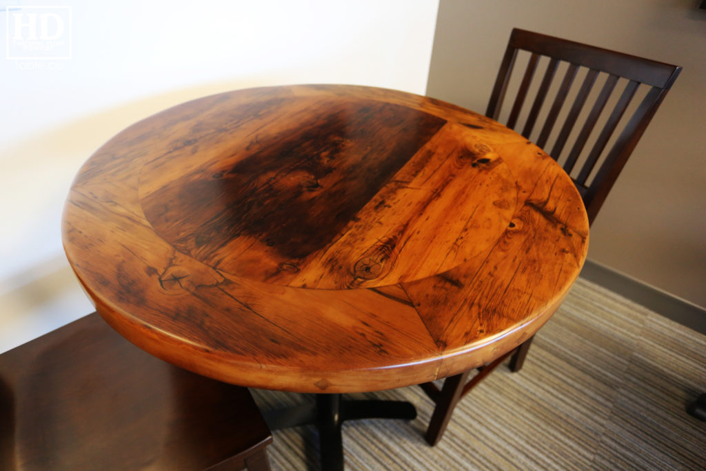 Small Round Table made from Ontario Salvaged Barnwood by HD Threshing Floor Furniture / www.table.ca