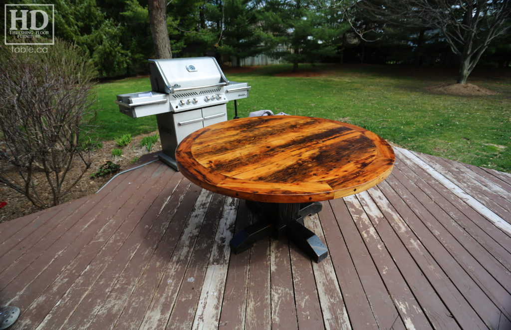 Round Table made from Ontario Pioneer Threshing Floor Wood by HD Threshing Floor Furniture / www.table.ca