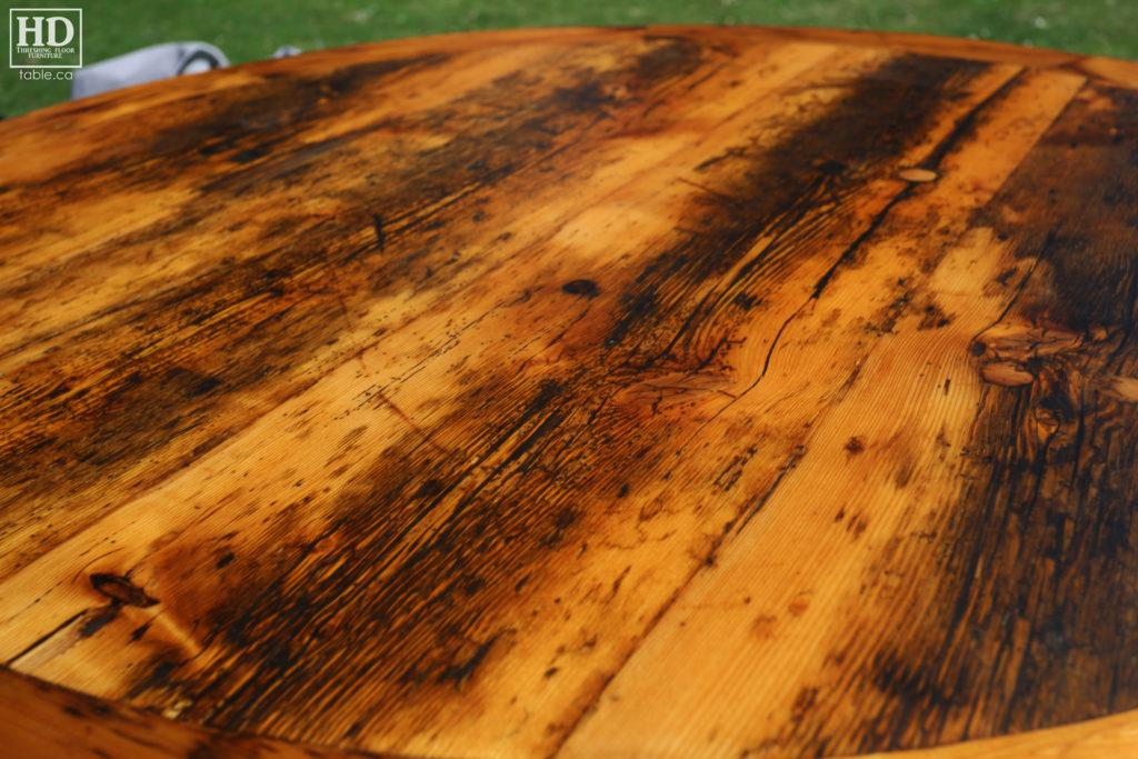 Round Table made from Ontario Pioneer Threshing Floor Wood by HD Threshing Floor Furniture / www.table.ca