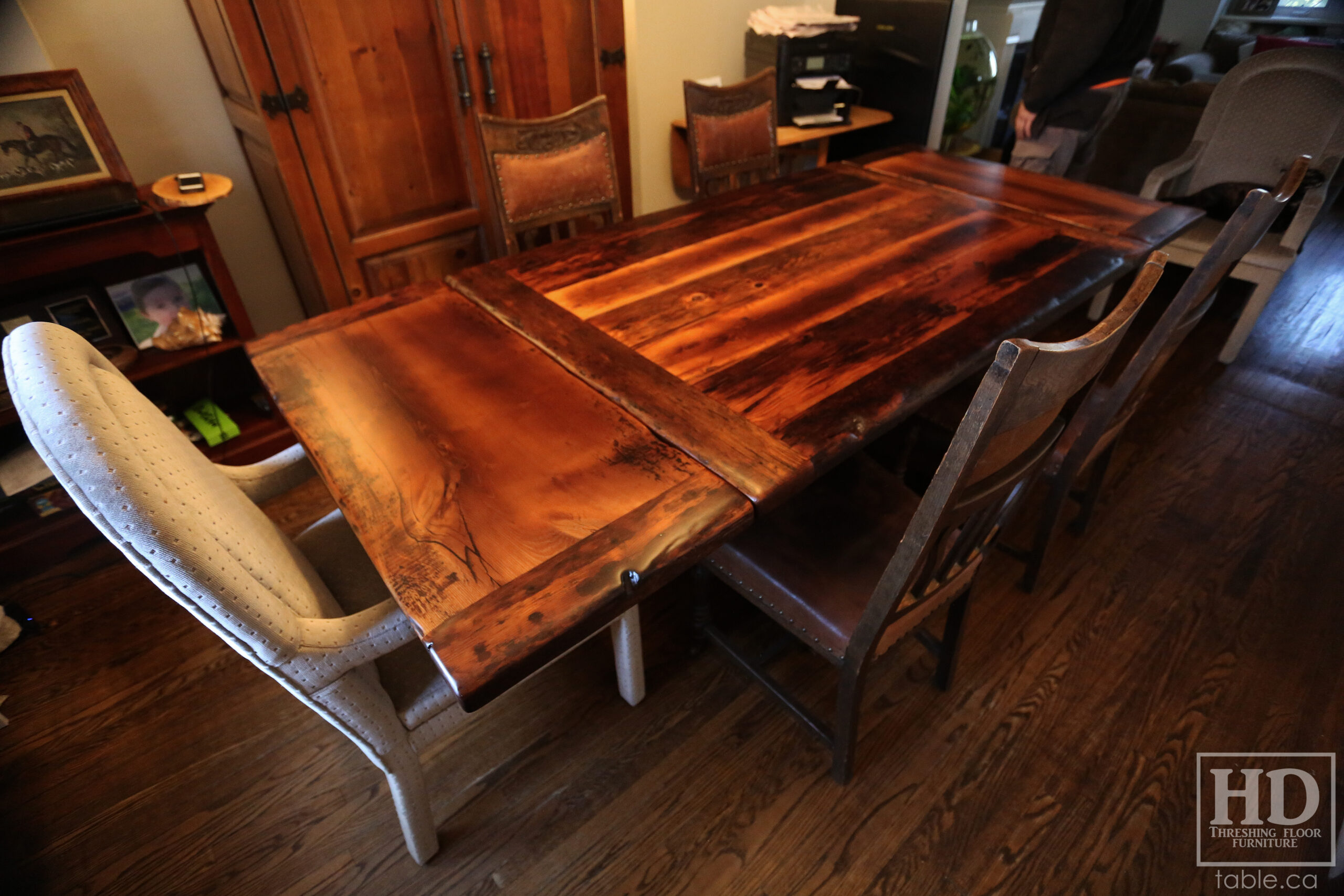 Reclaimed Wood Table with Epoxy + Polyurethane Finish by HD Threshing Floor Furniture / www.table.ca