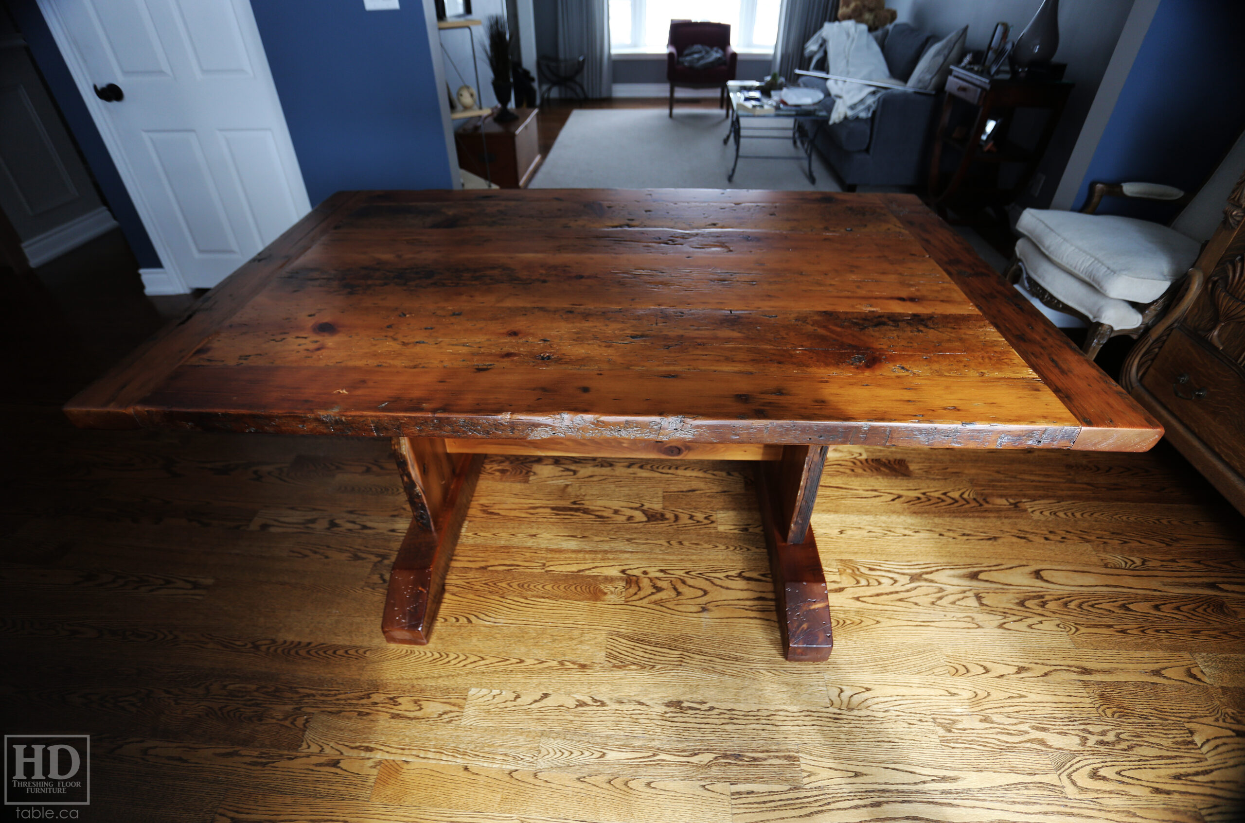 Distressed Wood Table with Polyurethane Finish [No Epoxy] by HD Threshing Floor Furniture / www.table.ca