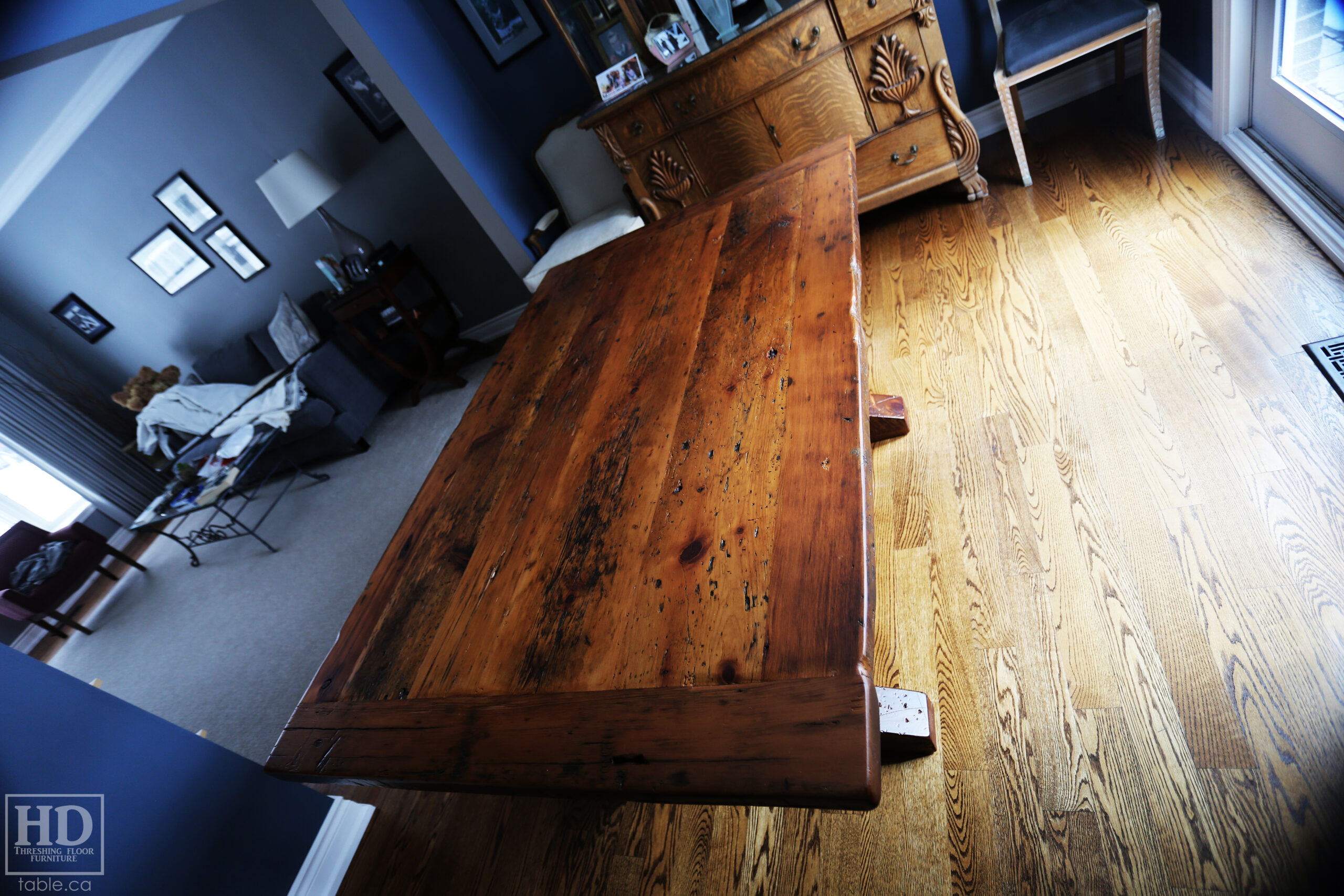 Distressed Wood Table with Polyurethane Finish [No Epoxy] by HD Threshing Floor Furniture / www.table.ca