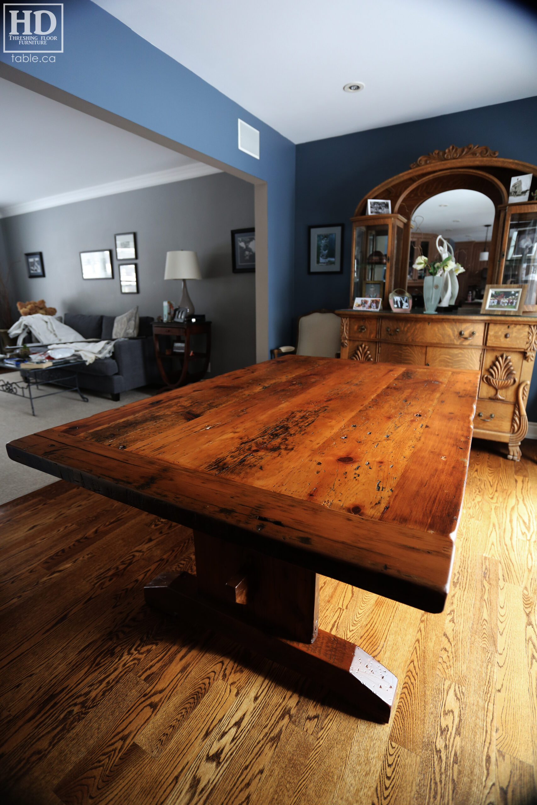 Distressed Wood Table with Polyurethane Finish [No Epoxy] by HD Threshing Floor Furniture / www.table.ca