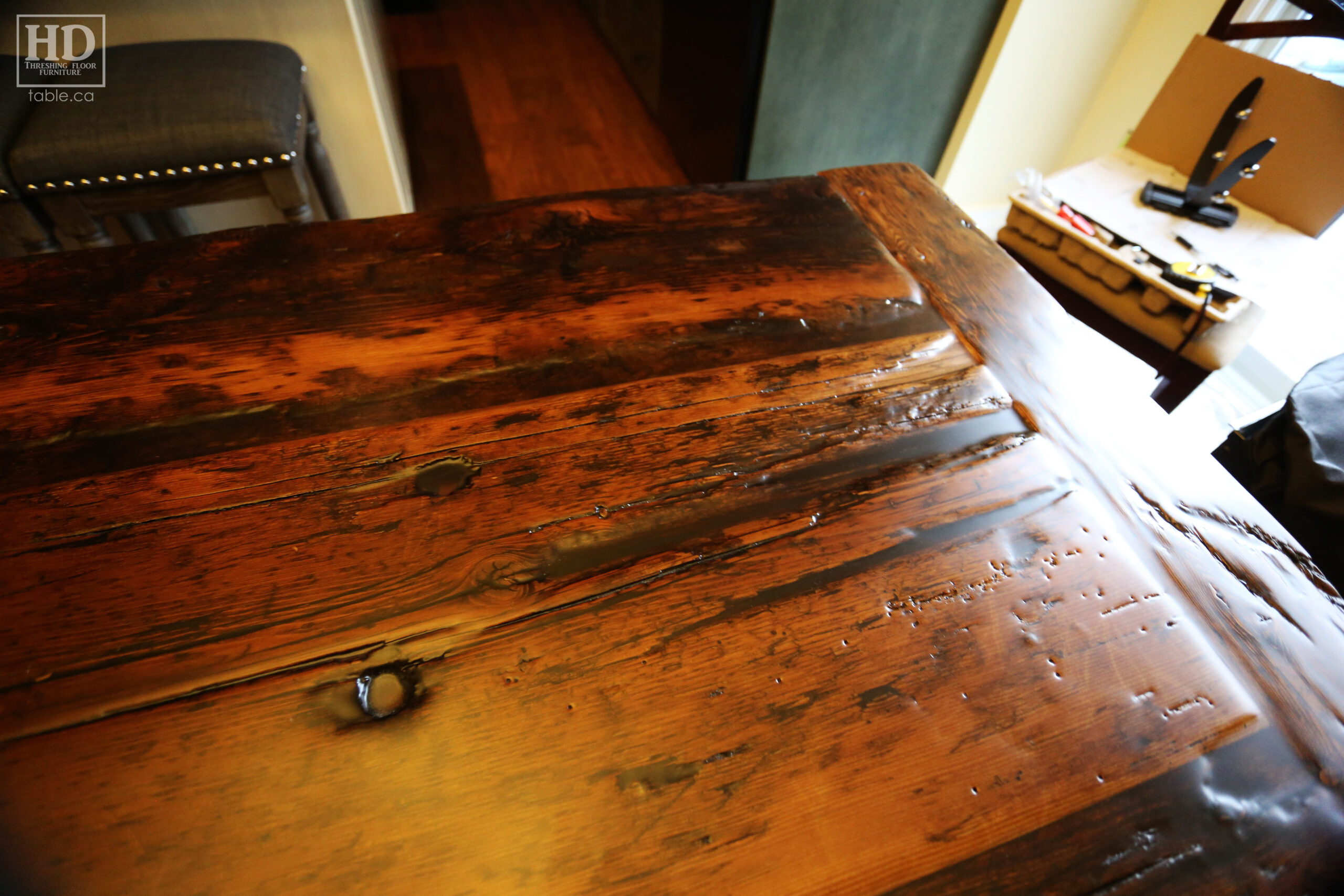 Light Coating Epoxy Table made from Ontario Barnwood by HD Threshing Floor Furniture / www.table.ca