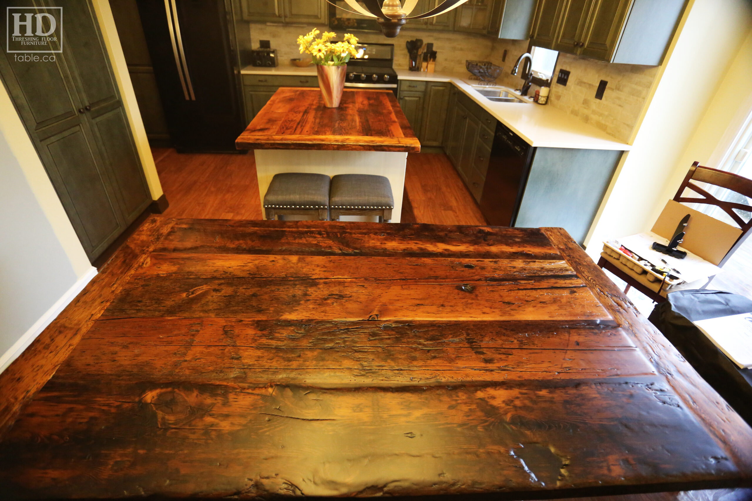 Light Coating Epoxy Table made from Ontario Barnwood by HD Threshing Floor Furniture / www.table.ca