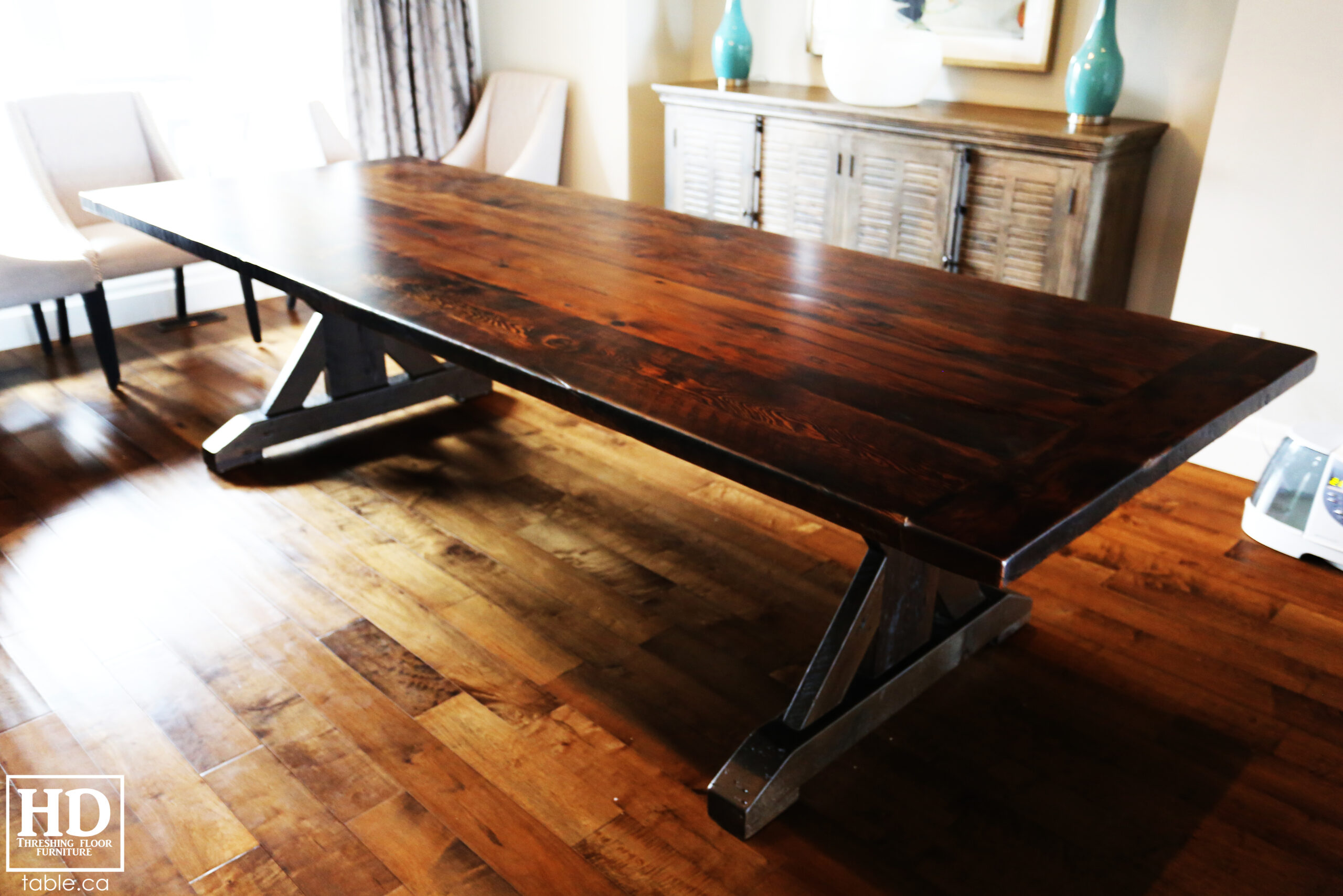 Reclaimed Wood Table with Sawbuck Style Base by HD Threshing Floor Furniture / www.table.ca