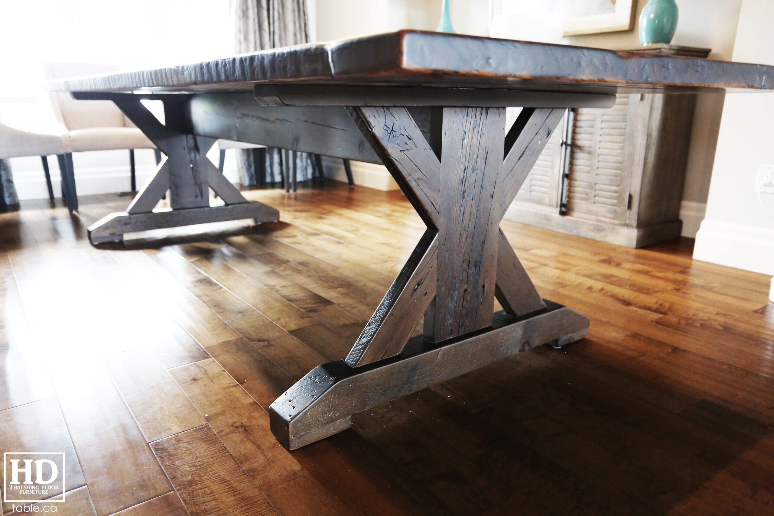 Reclaimed Wood Table with Sawbuck Style Base by HD Threshing Floor Furniture / www.table.ca