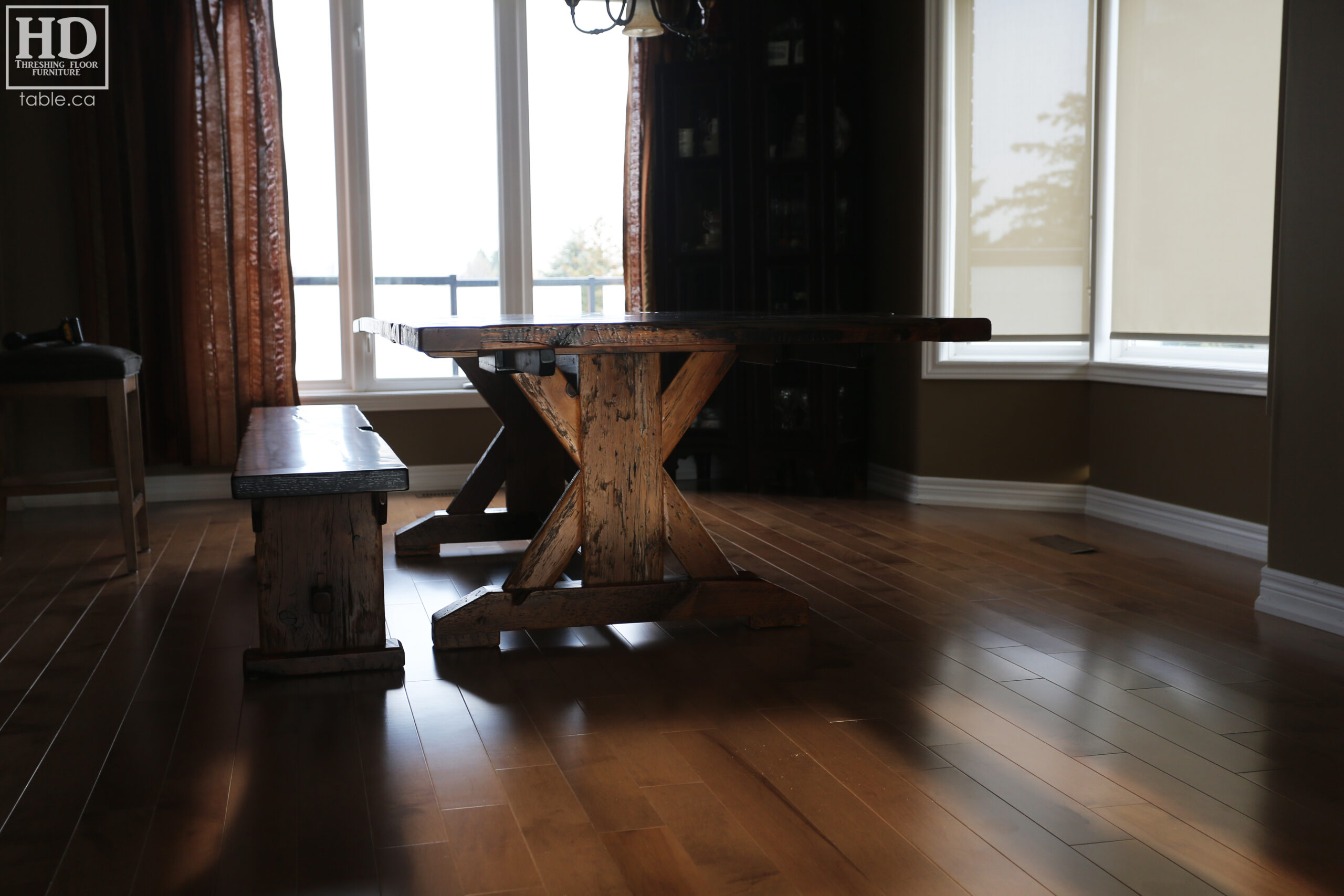 Reclaimed Wood Table with Sawbuck Style Base by HD Threshing Floor Furniture / www.table.ca