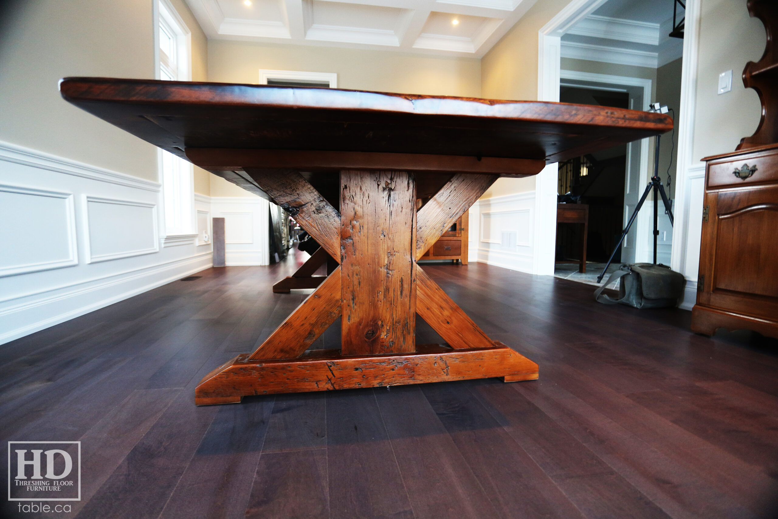 Reclaimed Wood Table with Sawbuck Style Base by HD Threshing Floor Furniture / www.table.ca