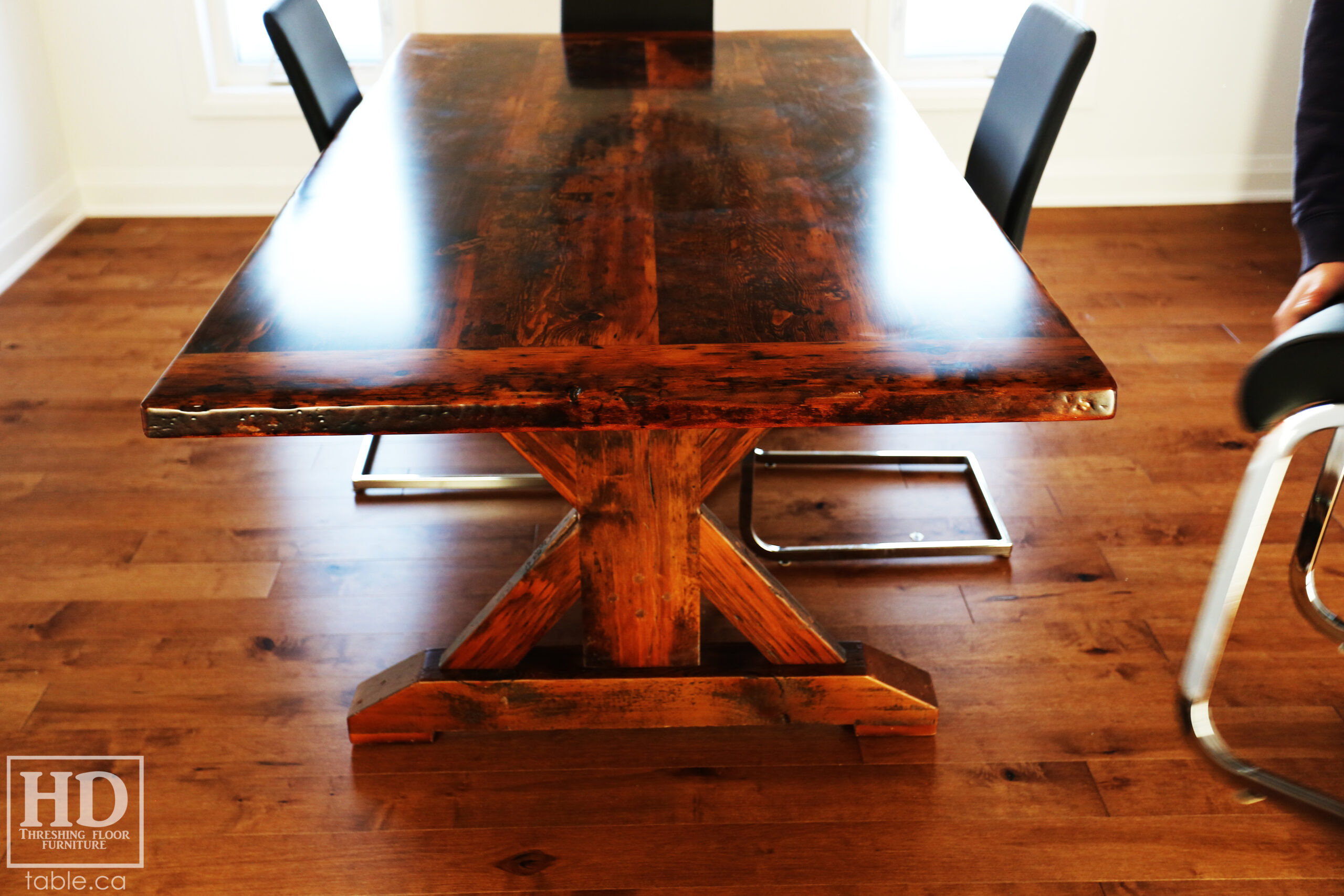 Reclaimed Wood Table with Sawbuck Style Base by HD Threshing Floor Furniture / www.table.ca