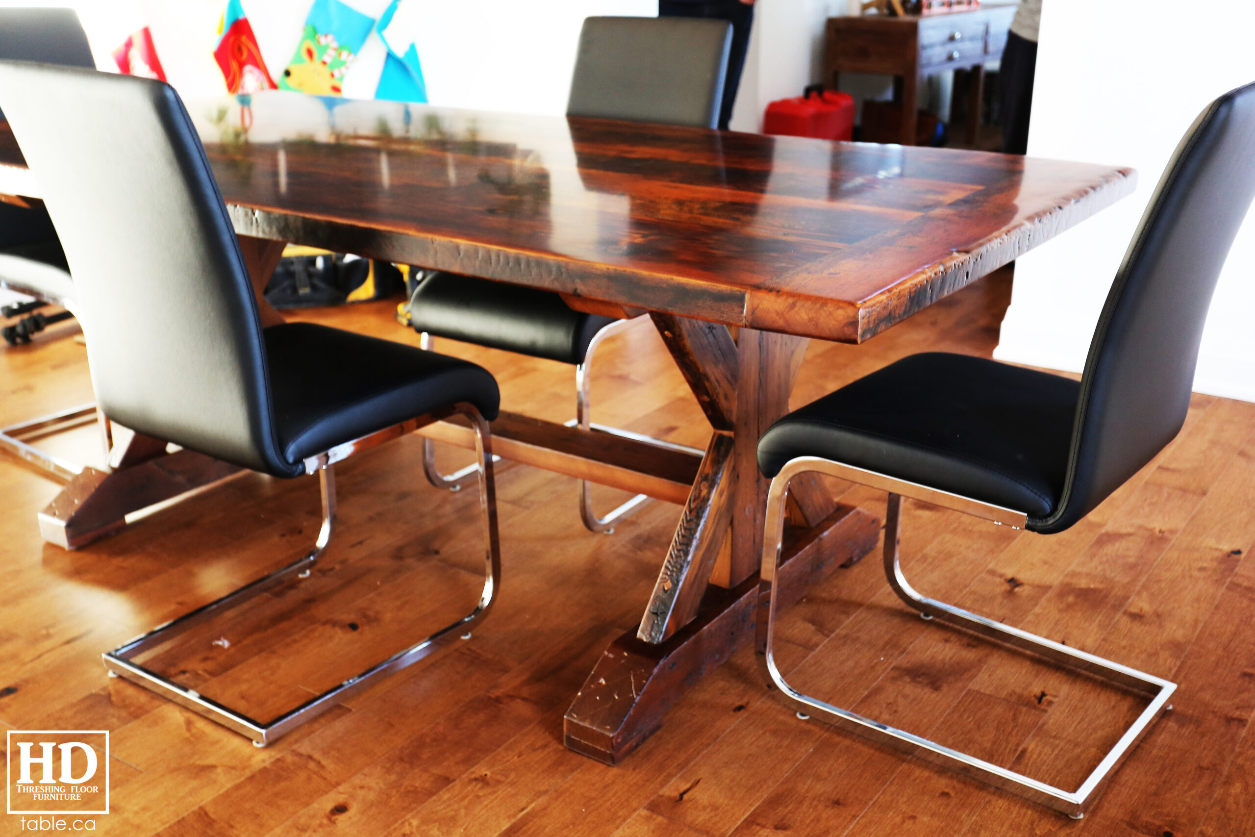 Reclaimed Wood Table with Sawbuck Style Base by HD Threshing Floor Furniture / www.table.ca